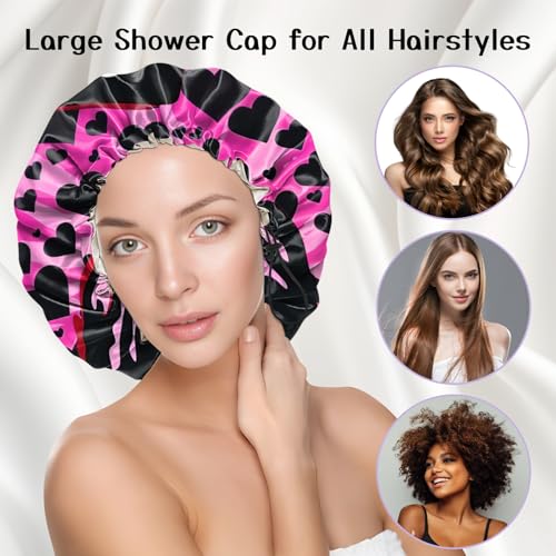 Luxury Shower Cap Silk Satin Lined Waterproof Reusable Adjustable Elastic Dry Hair Bathing Caps Cute for Women Girls-Shout - color: C-9-Shout