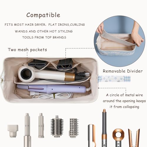 Large Quilted Hair Tools Travel Bag,Hair Styling Accessories Storage Case for Hair Dryer,Curling Iron,Flat Irons,Straightener and Attachments,Portable Organizer with Removable Dividers(18Blue Check) - color: 18Blue Check