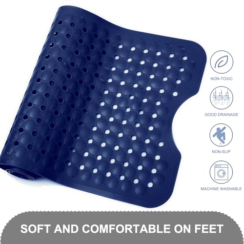 TEESHLY Bath Tub and Shower Mats, Non Slip 40 x 16 Inch Extra Large Bathtub Mat, Machine Washable Bathmat with Drain Holes, Suction Cups for Bathroom Floor, Navy Blue - color: Navy Blue