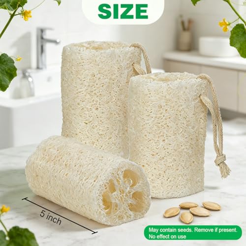 pisdoplop Natural Loofah Exfoliating Body Sponge Scrubber, 5 inch-Long Organic Loofa Luffa Plant-Based for Men & Women Skin Care Bath Shower Cleaning, Natural Sponges for Dishes - style: 5 Inch (Pack of 4)