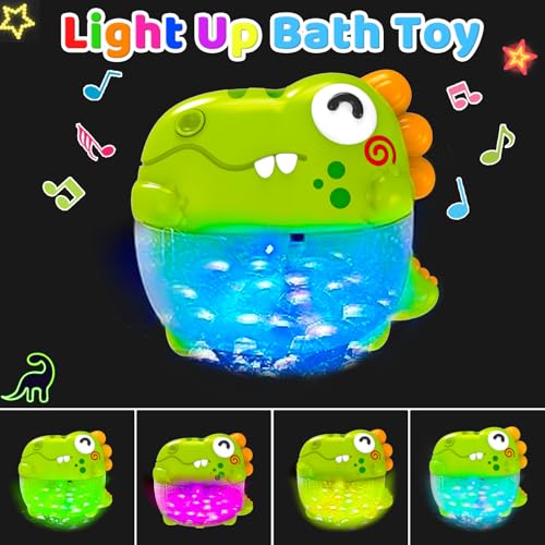 Light Up Dinosaur Bath Toys for Kids Ages 3-5 4-8, Bath Bubble Machine with Music, Bubble Maker for Bathtub, Floating Animal Bathtub Water Toys for Toddlers 3 4 5 Year Old Boys Girls Birthday Gift