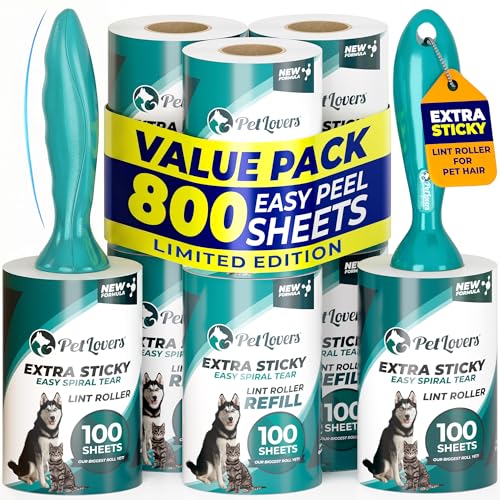 PetLovers Extra Sticky Lint Roller Ultimate Value Set 800 Sheets for Pet Hair Removal, Dog and Cat Lint Remover 8 Pack Green - size: 8 Pack Green Lint Roller