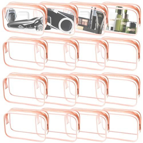 16 Pieces Clear Makeup Bags Bulk, TSA Approved Toiletry Bag for Travel, PVC Waterproof Travel Pouches Clear Pouch with Zipper for Men and Women Carry-on Travel Essentials Cosmetic Bags (Orange) - color: Orange-M