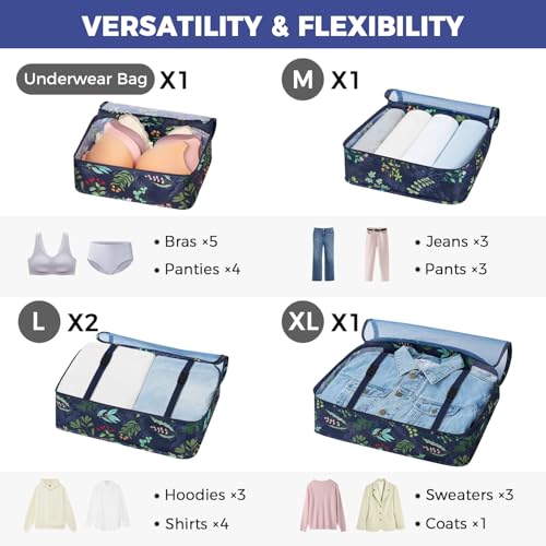 BAGAIL 8 Set Packing Cubes Luggage Packing Organizers for Travel Accessories-Navy Leaf - color: Navy Leaf, size: 8 Set