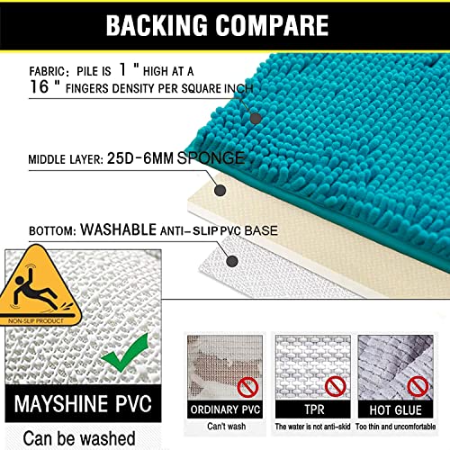 Bathroom Rugs Chenille 3-Piece Extra Soft and Absorbent Shag Bathroom Rugs, Machine Wash Mat, Strong PVC Non-Slip Underside, Plush Carpet Mats (Turquoise) - color: Turquoise, size: 2'8" x 1'8" (16x24"+20x32"+20x20"U shape）