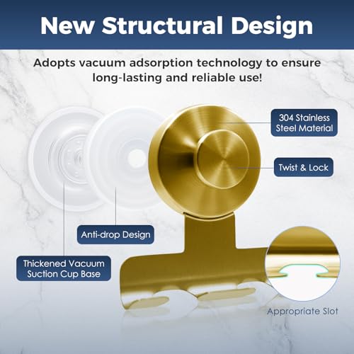 Suction Cup Razor Holder for Shower,Heavy-Duty 7KG Suction Hooks for Razor,Towel,Loofah,Removable Damage-Free Metal Shower Hook,Shaver Holder,2 Pack(Brushed Gold) - color: Brushed Gold