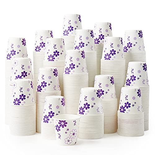 [600 Pack] 3oz Disposable Bathroom Cups, Paper Mouthwash Cups, Cold Disposable Drinking Cup for Party, Picnic, BBQ, Travel, and Event, Purple Floral - color: JP-3-ZB01-600-P