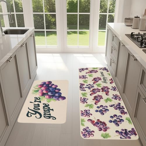 Farmhouse Funny Fruit Watermelon Rug, Easy Care Low Profile Kitchen Rugs Sets of 2, Kitchen Mats Non Slip Washable, Cute Colorful Summer Mats with Positive Vibes for Floor, Bathroom, Entryway