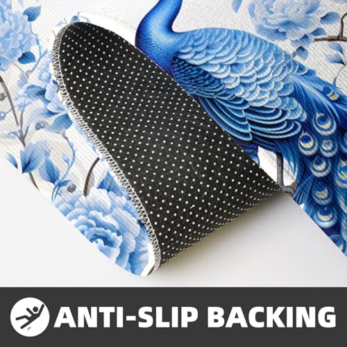 Retro Blue Peacock Flowers Kitchen Rugs Mats Set of 2 Pcs Non-Slip Floor Mats Washable Runner Rugs Set for Bathroom Laundry Hallway Kichen Comfort Standing Mat - color: Retro Blue Peacock Flowers