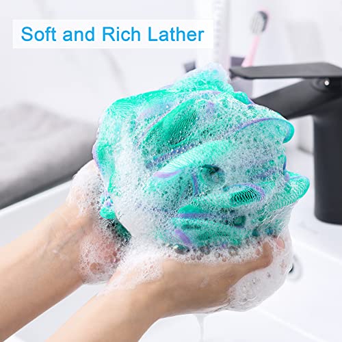 AmazerBath Loofah Sponge 60g/Piece, Exfoliating Bath Sponge Body Scrubber - Loofa Set of 4 Flower Color (Green-Purple) - style: Green-purple
