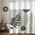 No Hook Boho Shower Curtain and Liner Set 71 x 74 Inch | Gray Abstract Botanical Design, Waterproof Fabric Bath Curtain for Mid Century Modern Bathroom, Hotel, Breathable Mesh Top - color: Gray 02