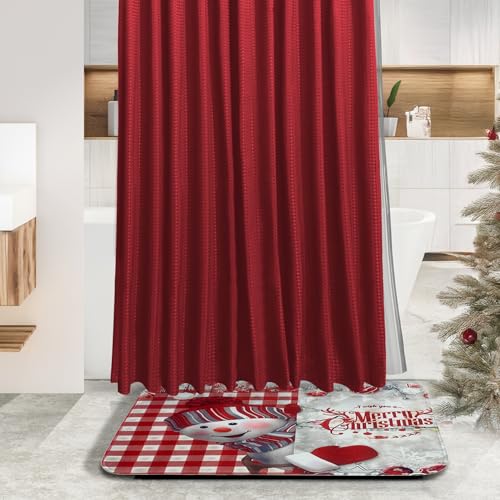 Clara Clark Bathroom Accessories Set - Christmas Shower Curtain Set, Xmas Bathroom Set, Christmas Bathroom Decor, Bathroom Accessory Set, Toilet Brush, Trash Can & Soap Dispenser - 19PC Set - color: Christmas, size: Complete Set