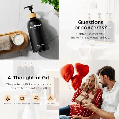 Shampoo and Conditioner Dispenser Set,Shower Soap Dispenser for Bathroom,Refillable Shampoo and Conditioner Bottles with Bamboo Pump and Tray,Soap Dispenser Bathroom for Shower (Black, 3-Pack) - color: Black