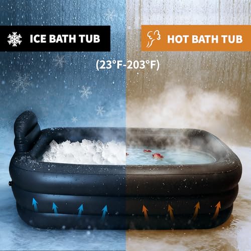 Portable Bathtub for Adults - Ice Bath & Hot Tub for Athletes Recovery, Home SPA - Large Inflatable Bathtub 62.2x37.4x17.72in, Includes Pump, Easy Inflate & Drain - color: dark grey