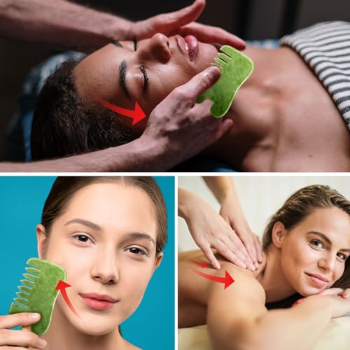BBTO 2 Pcs Jade Comb for Scalp Massage Gua sha Comb for Head Body spa Hair Multifunctional Handheld Massage Tools(Heart, Classic Style) - style: Heart, Classic Style
