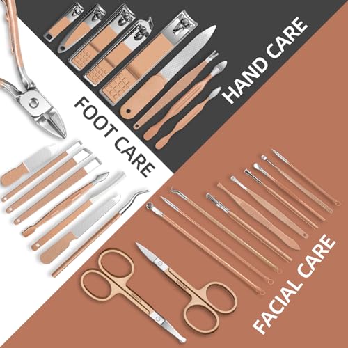 Manicure Set 30 in 1 Nail Clippers Set,Nail Manicure Kit for Women,RedFlow Toenail Clippers,Pedicure Kit,Pedicure Tools,Suitable for Travel Manicure Tools (Rose Gold) - color: Rose Gold