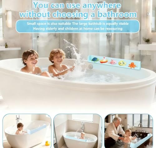 Bathtub Splash Guard for Kids, 2-in-1 Bath Toy Organizer Tub Shelf - color: Blue