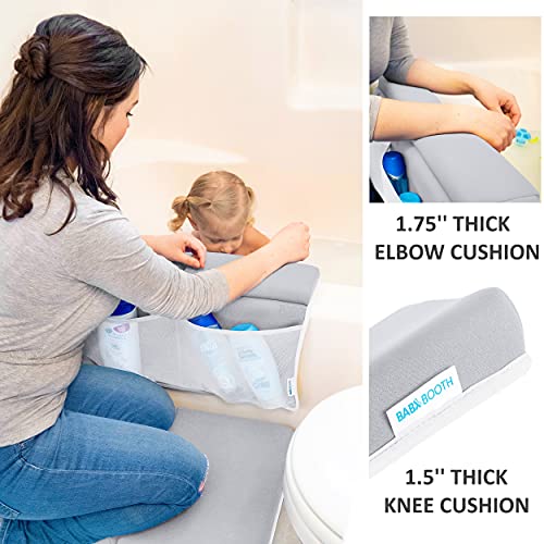 Bath Kneeler and Elbow Rest Pad, 1.75 inch Extra Thick Baby Bath Kneeling Pad and Elbow Pad for Bathtub. Bath Tub Elbow Pad with Infant Toy and Baby Accessories Organizer, Grey - color: Gray