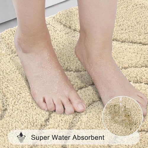 HEBE Bathroom Rugs Sets 5 Piece, Soft Absorbent Microfiber Bath Mat for Bathroom, Non Slip Washable Bath Rug Set with Toilet Cover, Bath Runner and U-Shaped Contour Toilet Rug, Beige - color: Beige, size: 18"x26"+20"x32"+20"x48"+U20"x24"+Cover19"x21"