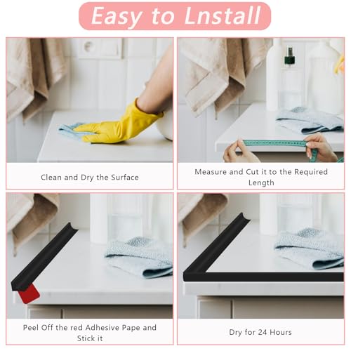 39 Inch Shower Threshold Water Dam, Silicone Barrier Shower Door Bottom Seal Strip, Self Adhesive Waterproof Barrier, for Kitchen Countertop Sink, Cooktop, Bathroom（Black） - color: Black, style: 39 in