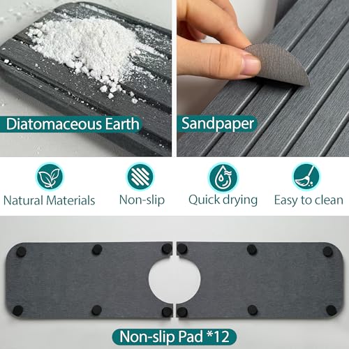 Water Absorbing Stone Kitchen Sink Mat, Faucet Splash Guard for Bathroom Counter - color: 19.7" x 3.9" Dark Gray B