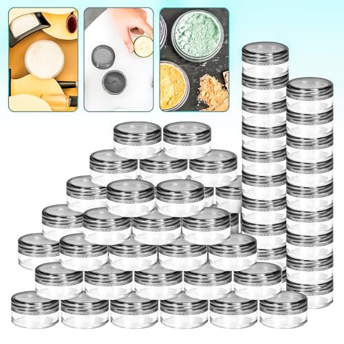 110 Pack 5g Plastic Jars with Lids, 5ml Round Clear Cosmetic Containers Makeup Jars, 5gram Travel Size Container Jar with Spatulas for Makeup Sample Lotion Cream Ointment Salve Balm Powder - color: Black, size: 5g