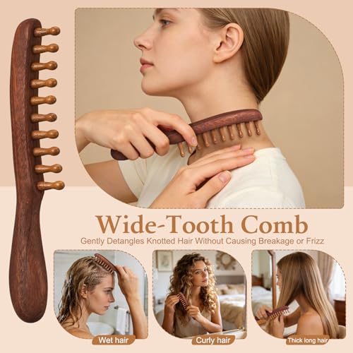 ProSuites 3 Pack Wooden Scalp Massager Tool, Long Handle Head Massage Scalp Loc Brush for Dreads, Multifunctional Hair Massager Tool for Men & Women - color: Red Wood
