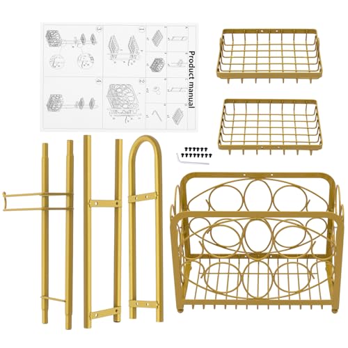 Oasis Creations Toilet Paper Holder Tissue Rack Stand with Magazine Toilet Roll Storage Basket- Freestanding, Gold Metal - color: Gold
