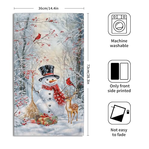 Christmas Snowman Hand Towels for Bathroom 14.4x28.3 Inch Set of 2 | Snowflake，Elk，Polyester Cotton，Breathable，for Winter Holiday Kitchen Hotel Gym Spa Decor - color: Xmas Snowman