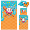 Moukeren Set of 3 Ice Cream Drip Baseball Bath Towels Baseball Bath Towel Hand Towel and Washcloth Soft Absorbent Ice Cream Drip Party Supplies for Summer Beach Swimming Party Favors Birthday Gifts - style: Ice Cream Drip