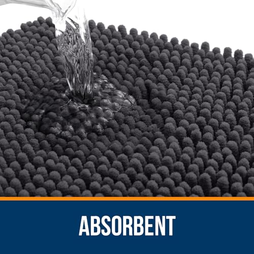 OLANLY Toilet Rugs U-Shaped 20x20, Extra Soft Absorbent Chenille Contour Bathroom Rugs for Toilet, Dry Quickly, Machine Washable, Non-Slip Bath Mat, Dark Grey - color: Dark Grey, size: 20" X 20" Contour Rug