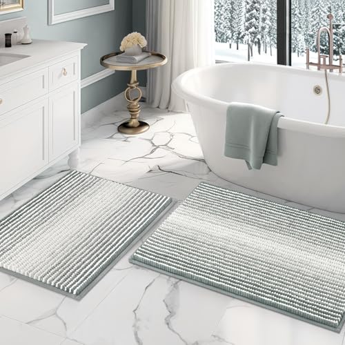 BSICPRO Bathroom Rugs and Mats Sets, 2 Piece Thick Absorbent Chenille Bath Mat Rug Set Non Slip, Soft Shaggy Bath Room Floor Mats for Bathroom, Machine Washable (Light Gray, 20" x 32" Plus 16" x 24") - color: Light Gray, size: 20" x 32" Plus 16" x 24"