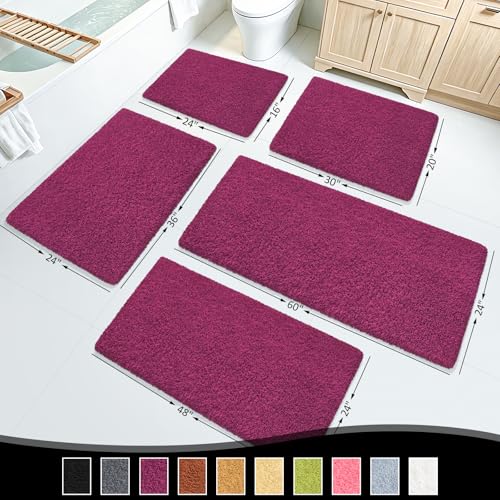 Bathroom Rugs 36"x24", Fluffy Soft Thick Absorbent Bath Mat Rubber Backing Quick Dry, Machine Washable Bath Mats for Bathroom Tub, Floor, Shower, Bedroom Home Decor Accessories, Burgundy - color: Burgundy, size: 36" x 24"