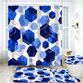 LQCOOL Blue Bathroom Curtain Set, 4Pcs Modern Art Geometric Shower Curtain with 12 Hooks, Waterproof, Blackout, 70.8' L x 70.8' W - color: Blue
