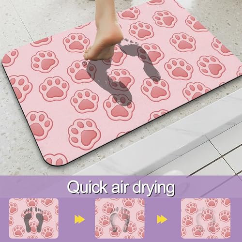 Paws Pink Bathroom Rugs Mat, Super Absorbent Quick Drying Floor Mat for Bathroom Entryway 17"x30" - color: Paws Pink