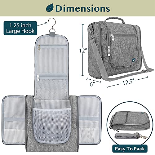 PAVILIA Extra Large Toiletry Bag Travel Bag for Women Men, Hanging Cosmetic Organizer, Water Resistant Makeup Bag for Accessories Toiletries, Travel Essentials Kit (Grey) - color: Grey, size: Extra Large (12x6x12.5)
