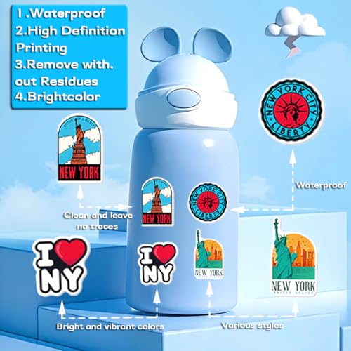 50 Pcs New York Stickers Set New York City Travel Stickers Vinyl Waterproof Stickers for Water Bottles Laptops Bike Car Motorcycle Skateboard - style: New York