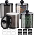 SheeChung Qtip Holder, Acrylic Apothecary Jars with Chalkboard Labels - Shatterproof Qtip Holder for Bathroom - Vanity Storage Canisters for Cotton Swabs,Balls,Floss Picks（4-Pack Black） - size: 4 pack 12 oz