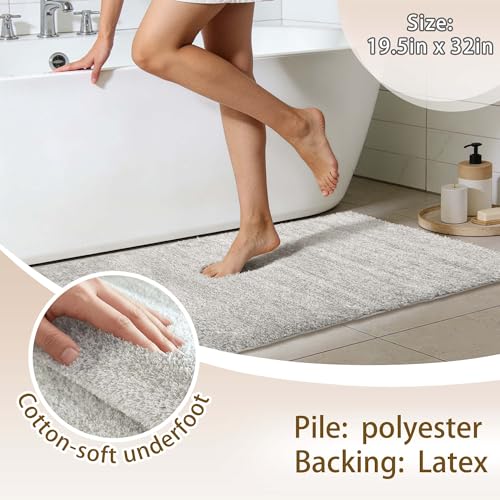 Non-Slip & Super Absorbent Bath Mat, 32x20 Inch Large Microfiber Bathroom Rug, Ultra Plush Quick Dry Machine Washable Shaggy Carpet for Shower Tub Floor, Light Gray - color: Light Gray, size: 32"x20"