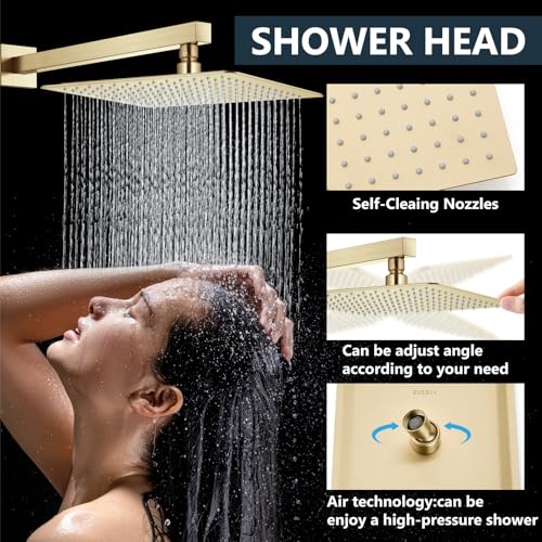 Aolemi Shower Faucet Set Rain Shower System with Handheld Spray Bathroom Shower Combo Rough-in Valve and Shower Trim Kit Included Brushed Gold 16 Inch Wall Mount Shower Head - color: Brushed Gold, size: 16 Inch Wall Mount Shower Head