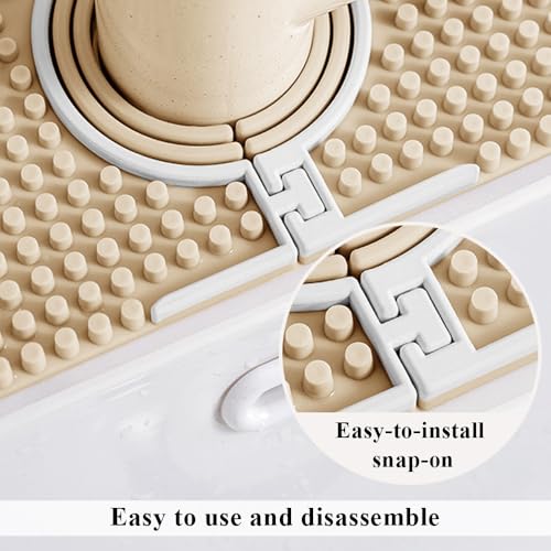 Faucet Mat for Kitchen Sink Splash Guard, 15 Inch Long Faucet Draining Mat, Detachable Kitchen Sink Faucet Mat with Adjustable Tube Holes, Soap Sponge Holder Faucet Handle Drip Catcher Tray Mat