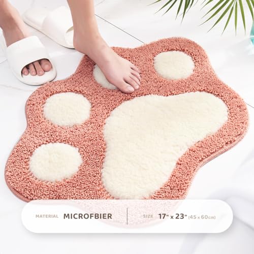 Molesun Paw Shaped Bath Mat, Cute Bathroom Rug Non-Slip, Soft Microfiber Water Absorbent Thick Shower Rug, Machine Washable Bath Rug for Bathroom Bedroom, Pink, 17x23 - color: Pink