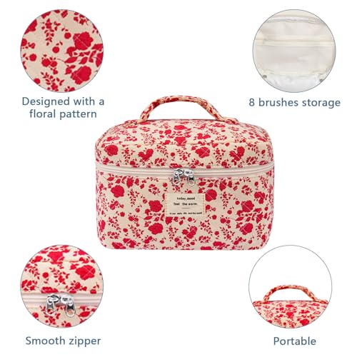 Gosect Large Makeup Bag, Cute Cosmetic Bag for Women Girls, Floral Coquette Aesthetic Toiletry Bag, Travel Make Up Organizer Bag (Pink Rose) - color: 014Pink Rose