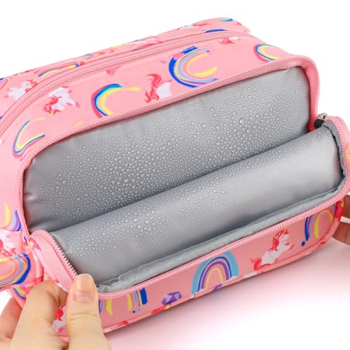 Unicorn Kids Toiletry Bag for Girls, Travel Toiletry Bag for Little Young Girls Cosmetic Bag Makeup Bag Waterproof Hanging Wash Bag Toddler Toiletries, Rainbow Pink - color: Rainbow Unirorn