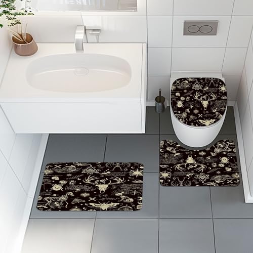 4 PCS Skulls Shower Curtain Set 72Wx72H Gothic Skeleton Celestial Mystic Bathroom Set Non-Slip Bath Rug Toilet Lid Cover U Shape Mat Complete Bathtub Accessories with 12 Hooks Bathroom Decor - color: A 05skeleton, size: 72"W x 72"L (Pack of 4)