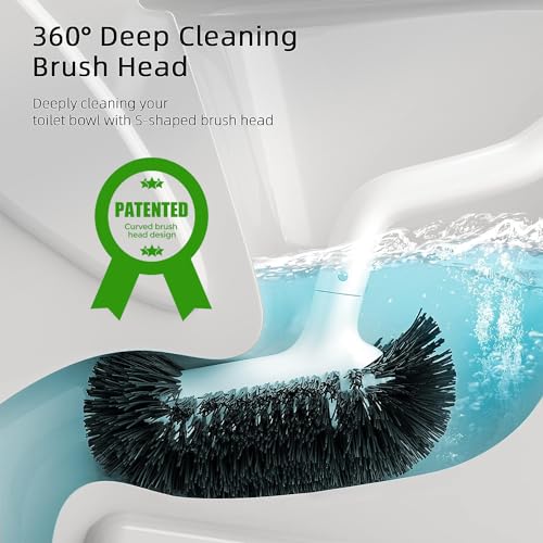HAMITOR Toilet Bowl Brush Holder Set: Bathroom Deep Cleaning Toilet Cleaner Scrubber Under Rim with Curved Bristle for Dead Corner Clean - Hidden Rv Toilet Decorative Accessories with Caddy- White - color: A-white, size: 1 pack