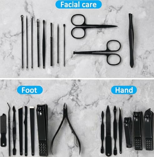 MINKINH Manicure Set Professional Nail Clipper Kit-26 Pieces Stainless Steel Manicure Kit,Nail Care Tools with Luxurious Travel Case (Brown) - color: Brown