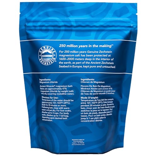 Ancient Minerals Magnesium Bath Flakes of Pure Genuine Zechstein Chloride - Resealable Magnesium Supplement Bag that Will Outperform Leading Epsom Salts 1.65 lbs - size: 26.4 Ounce (Pack of 1)