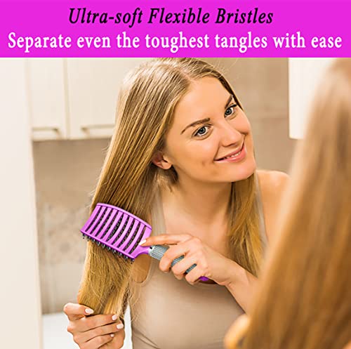 Detangling Brush Boar Bristle Hairbrush for Adult & Kids Wet or Dry Hair - KTKUDY Detangler Hair brush Getting Knots Out without Pain - Adds Shine and Makes Hair Healthier Purple - color: Purple