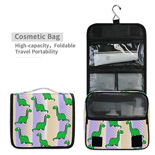 senya Hanging Travel Toiletry Bag Kit Makeup Case Cosmetics Organizer for Men Women - color: Dinosaur Stripe